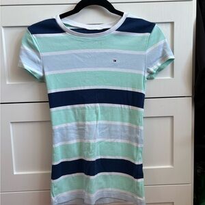 Tommy Hilfiger Kids Blue and Mint Striped Tee